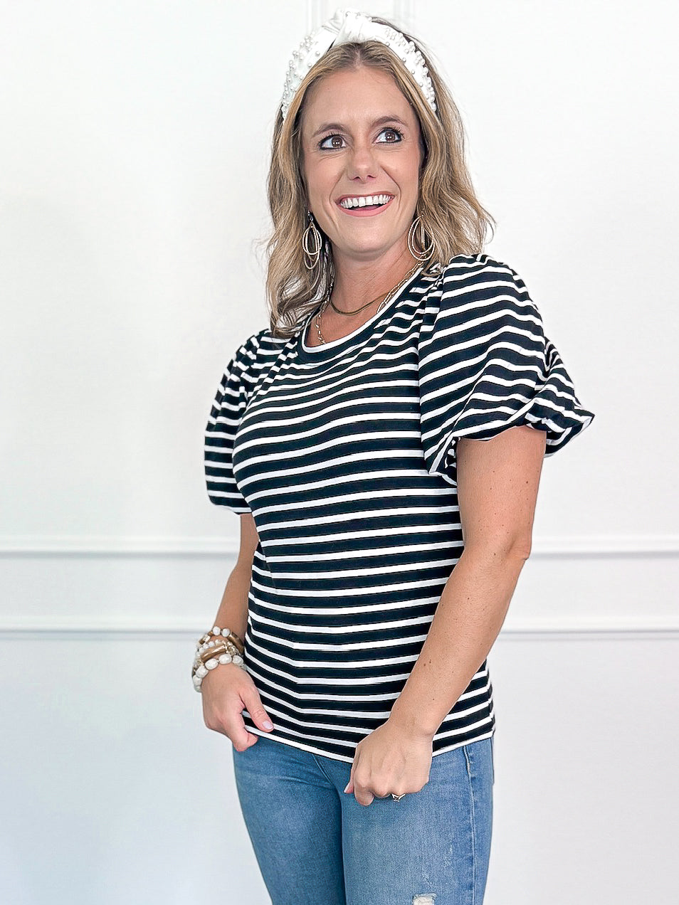 Bubble & Stripe Short Sleeve Top