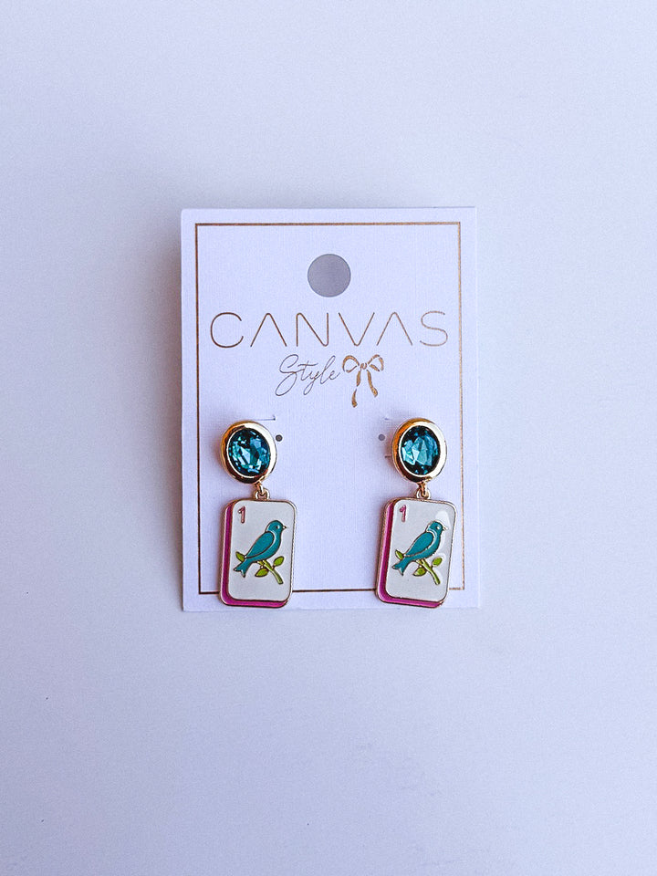 Mahjong Bam Rhinestone Drop Earrings