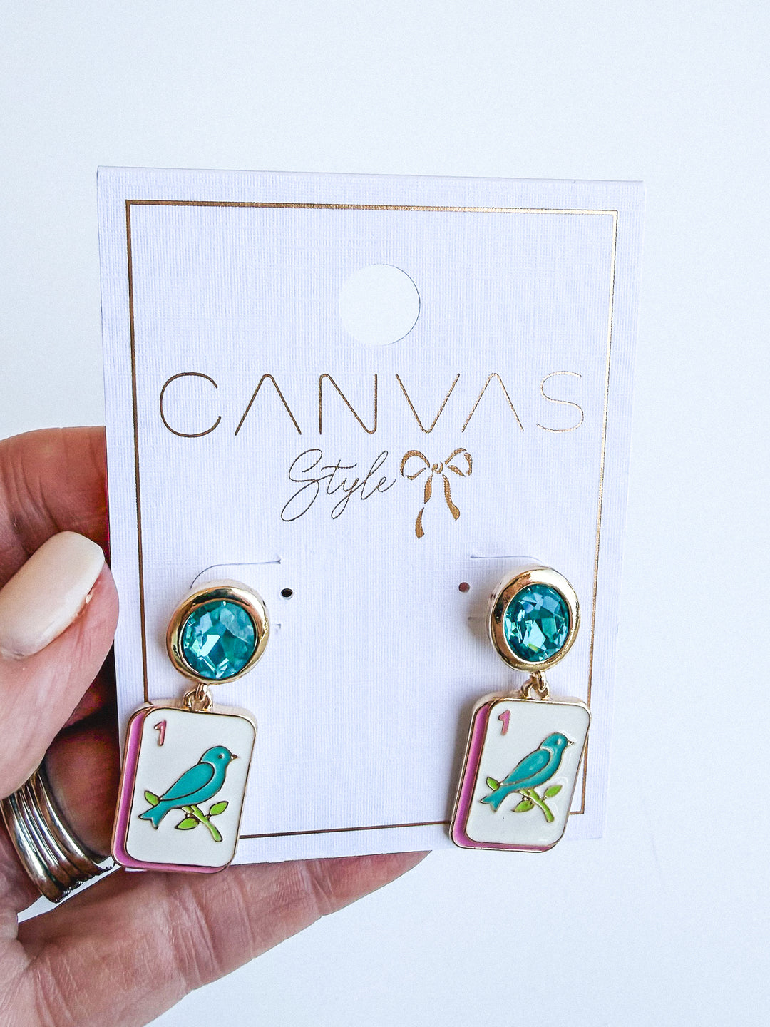 Mahjong Bam Rhinestone Drop Earrings