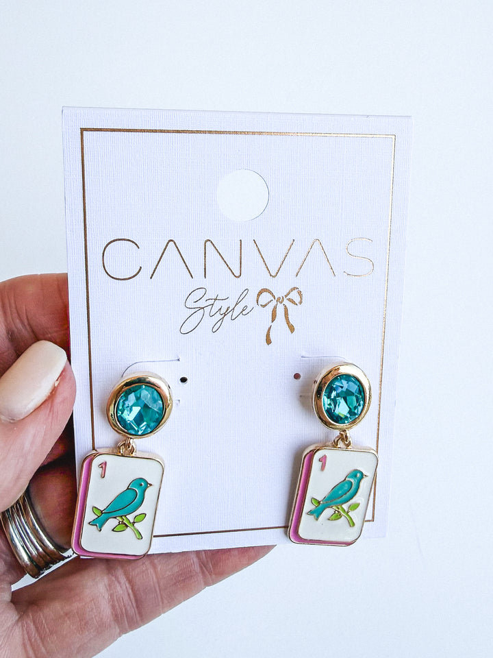 Mahjong Bam Rhinestone Drop Earrings