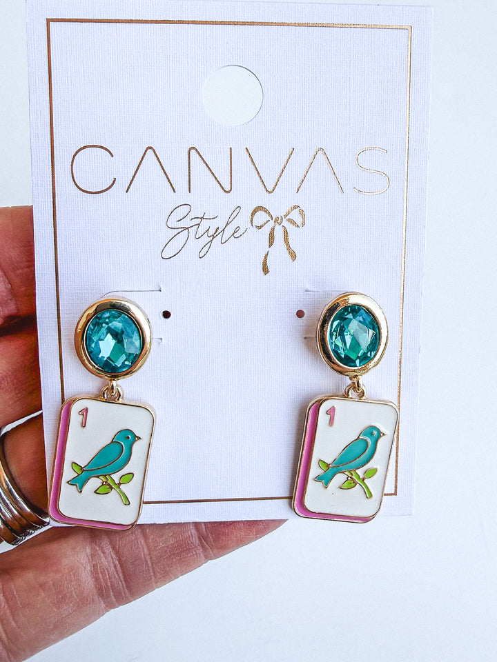 Mahjong Bam Rhinestone Drop Earrings
