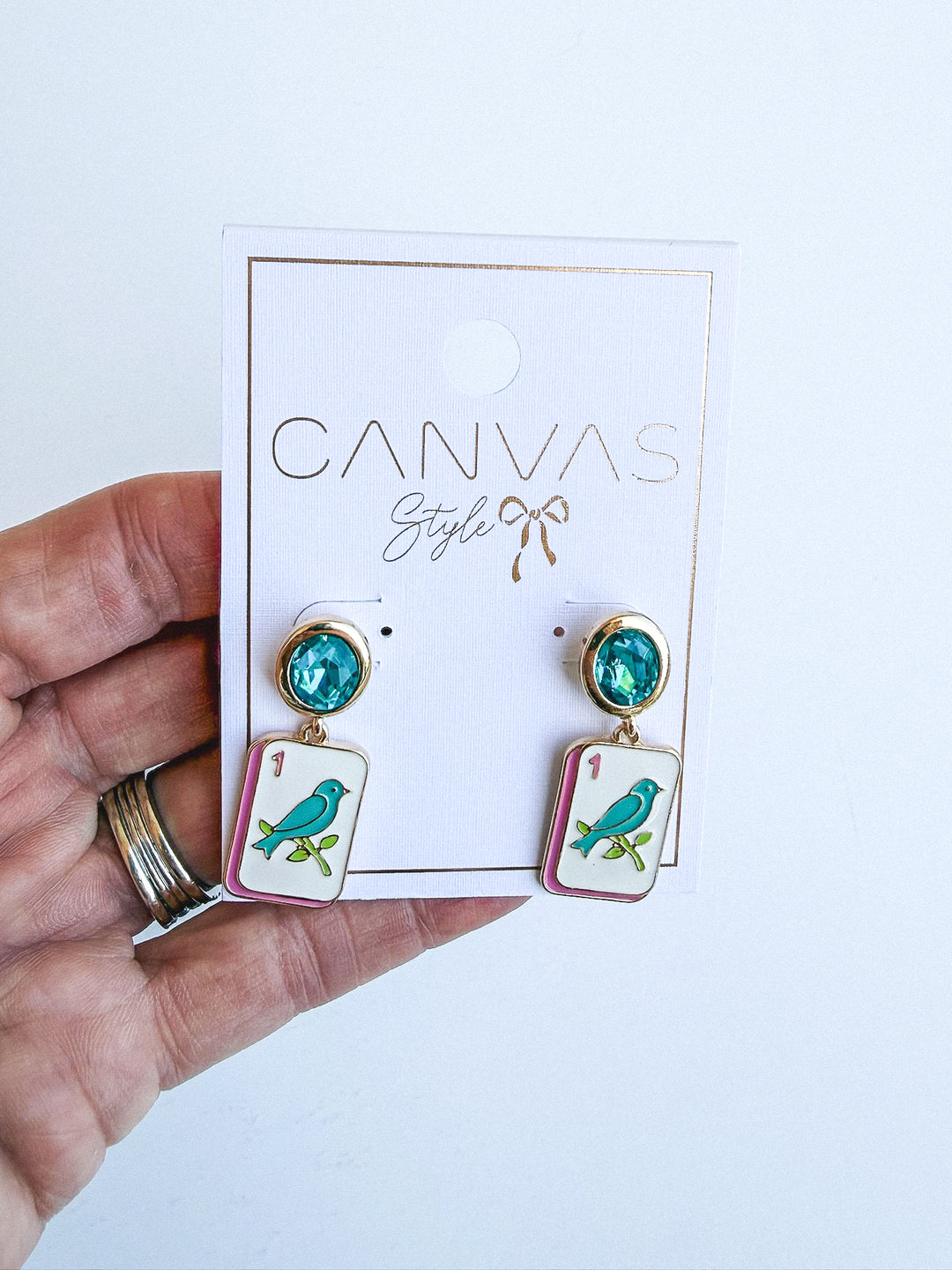 Mahjong Bam Rhinestone Drop Earrings