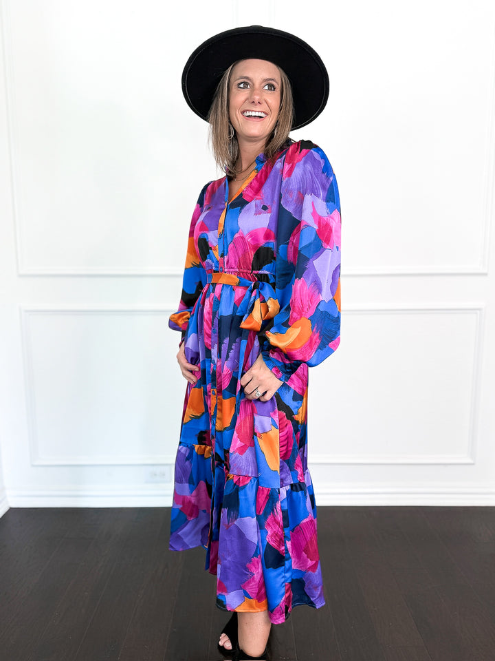 Royal Watercolor Midi Dress
