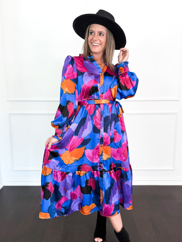 Royal Watercolor Midi Dress
