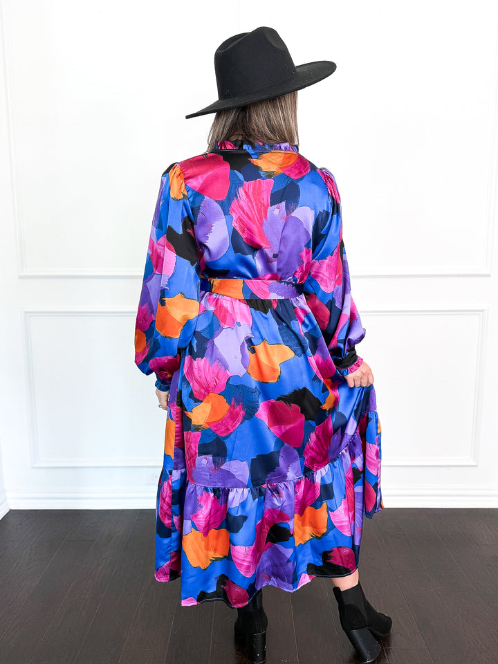 Royal Watercolor Midi Dress