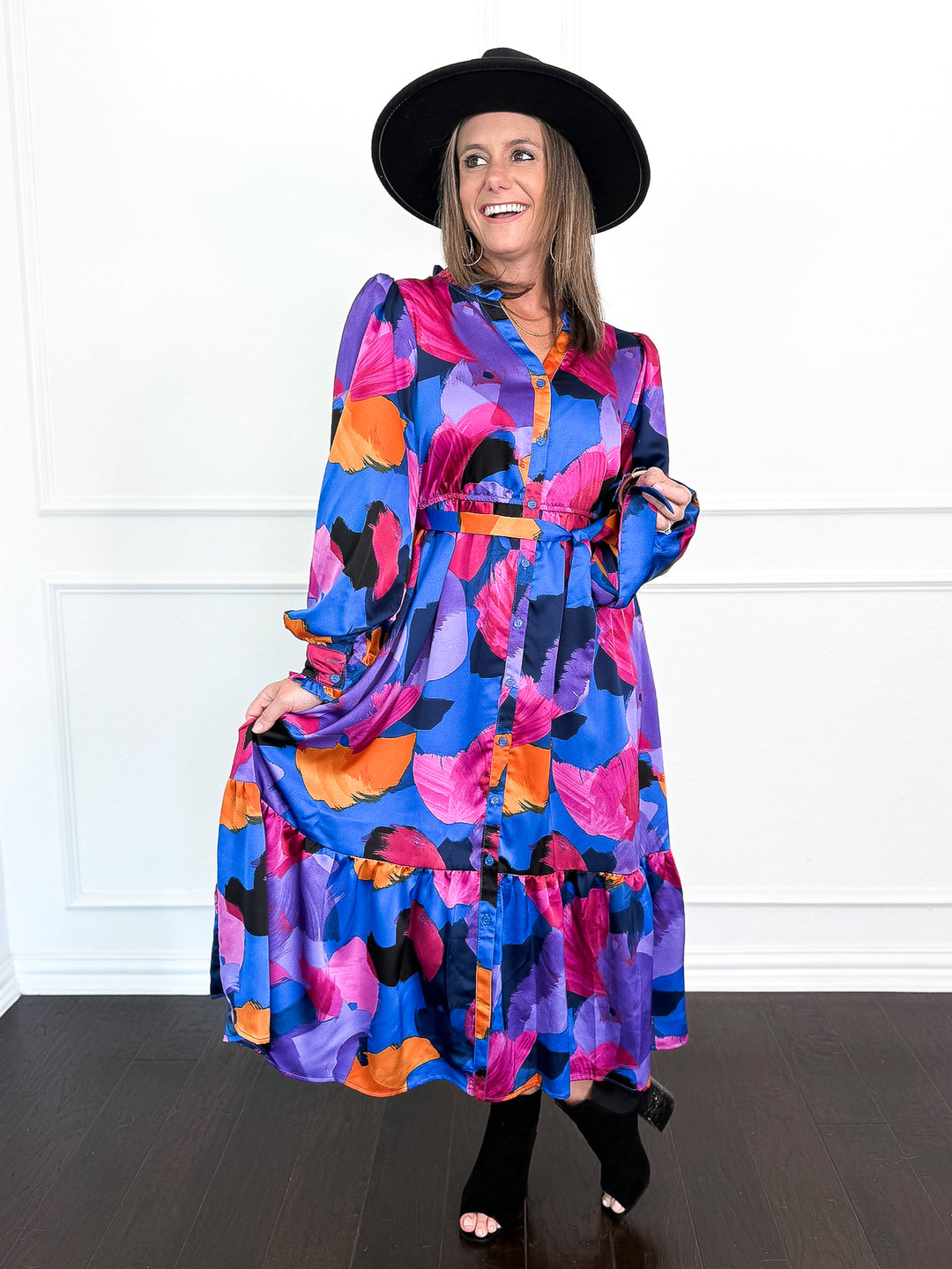 Royal Watercolor Midi Dress