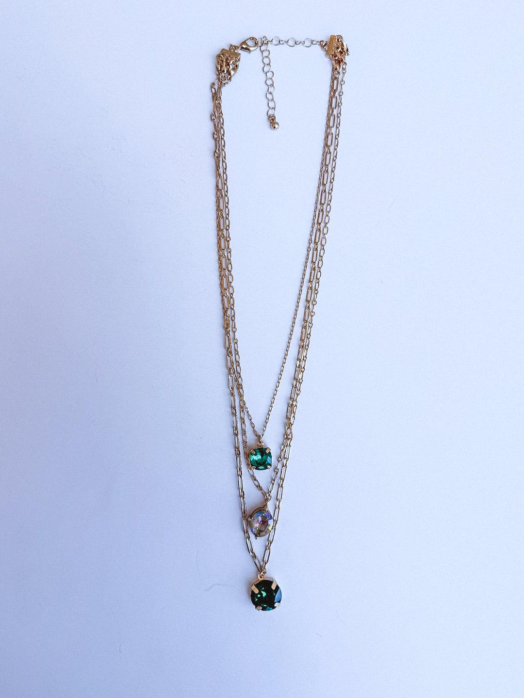 Triple Layer Emerald Stone Necklace