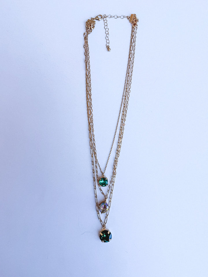 Triple Layer Emerald Stone Necklace