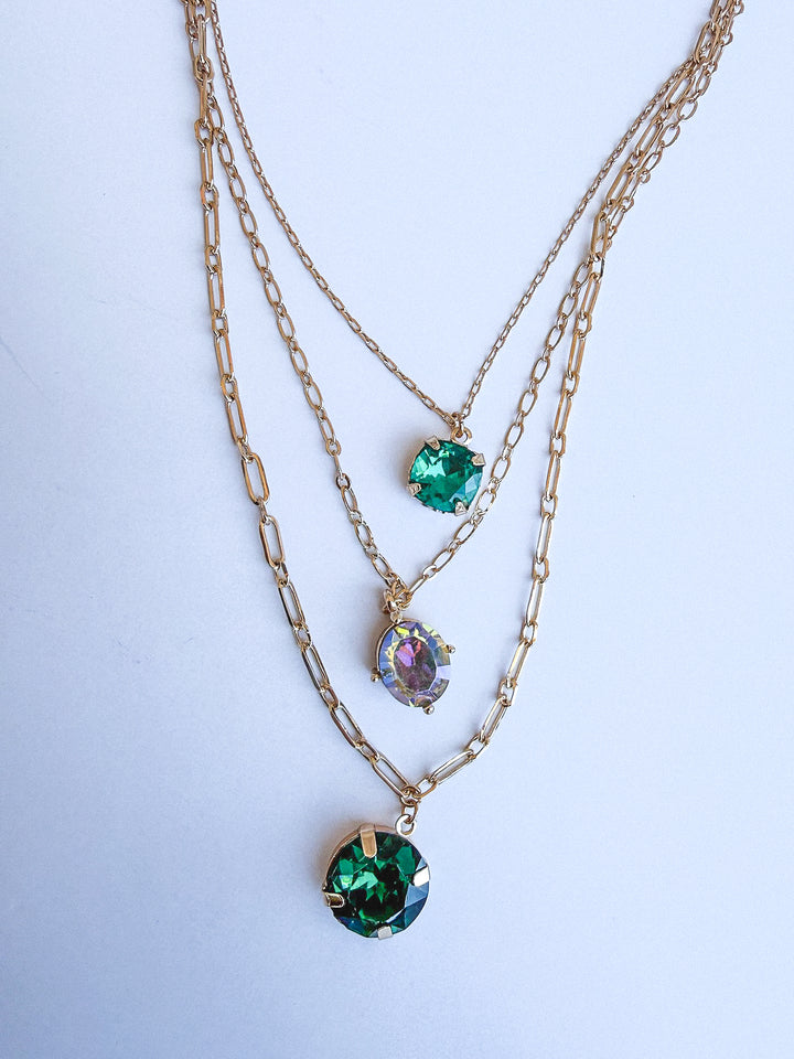 Triple Layer Emerald Stone Necklace
