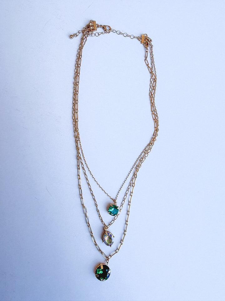 Triple Layer Emerald Stone Necklace