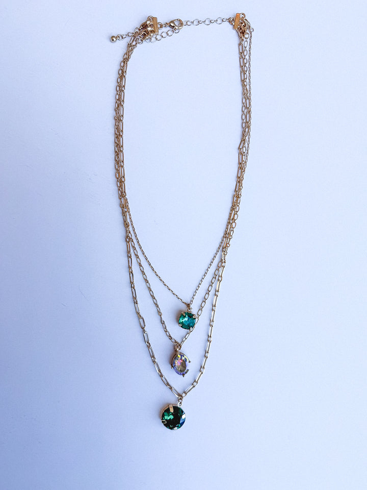 Triple Layer Emerald Stone Necklace