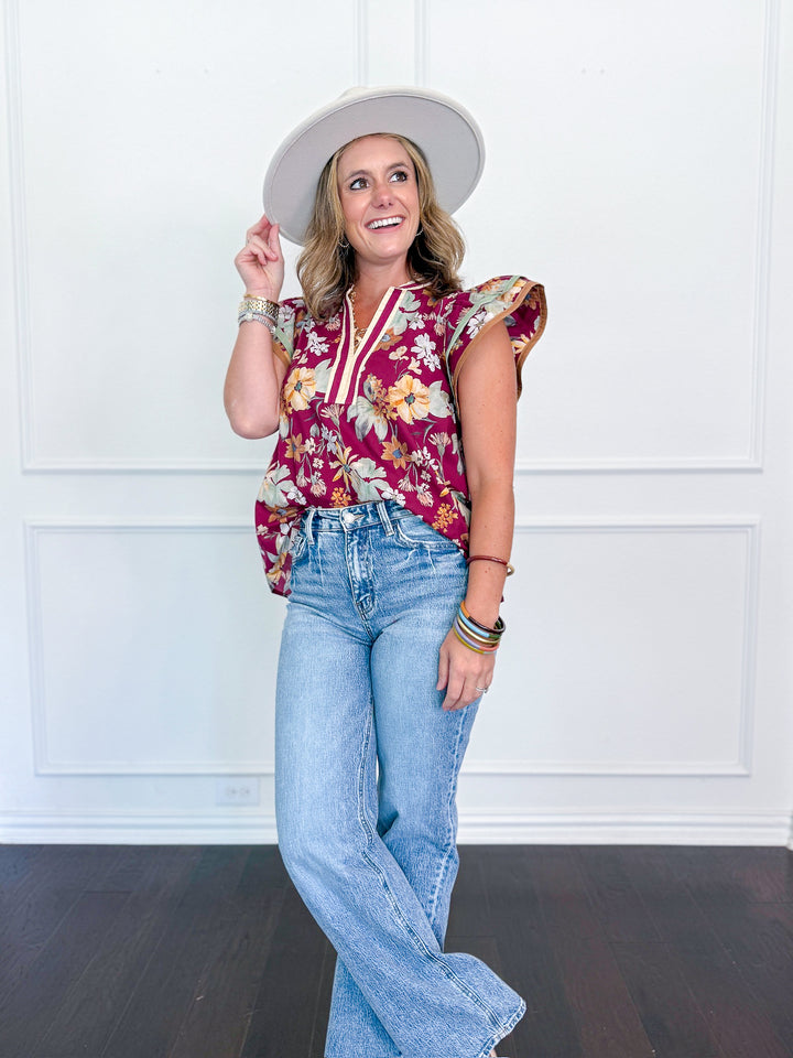 Petals & Pines V Neck Blouse