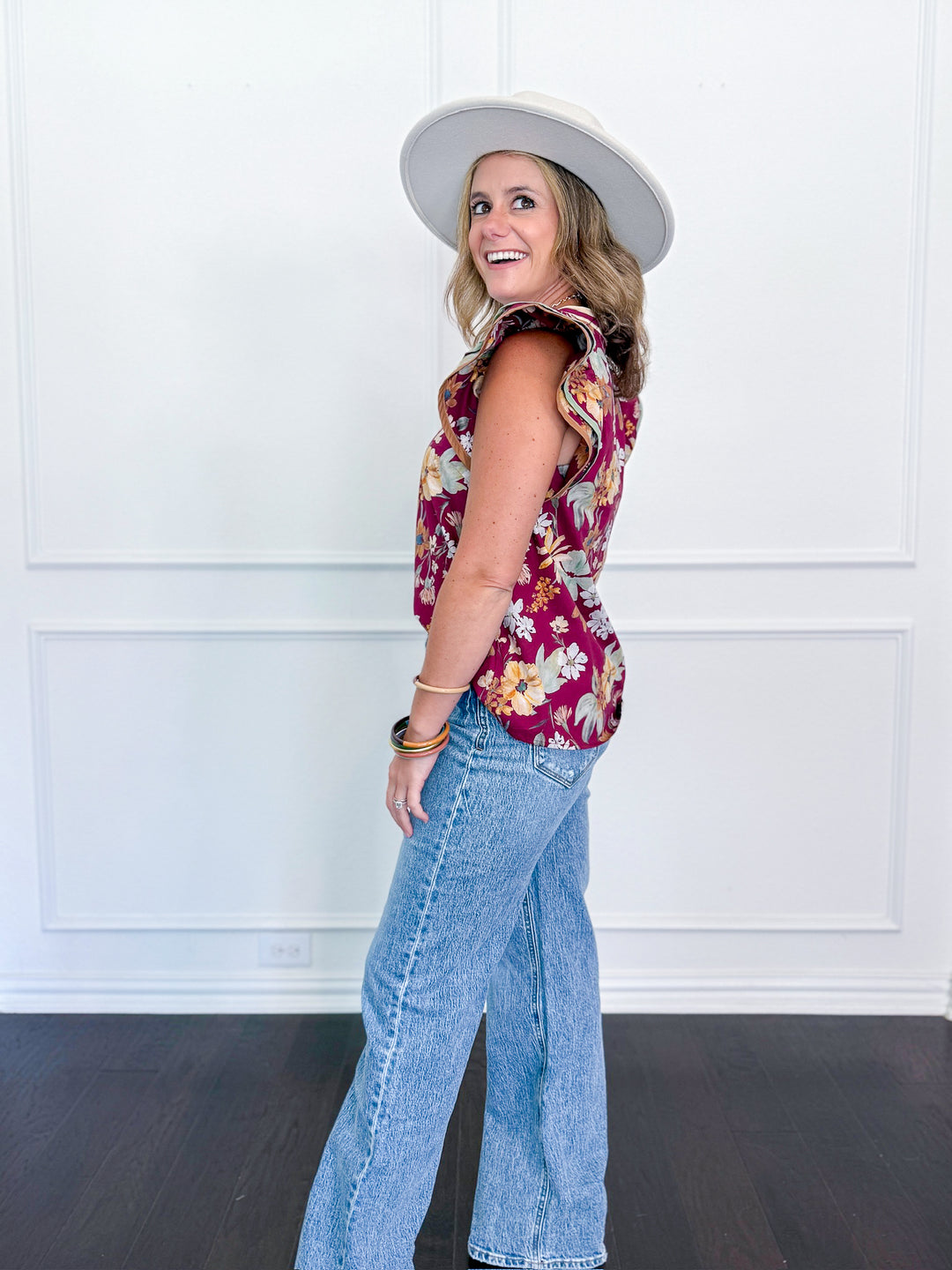 Petals & Pines V Neck Blouse