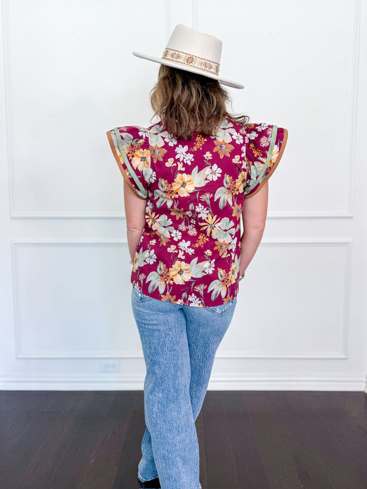 Petals & Pines V Neck Blouse