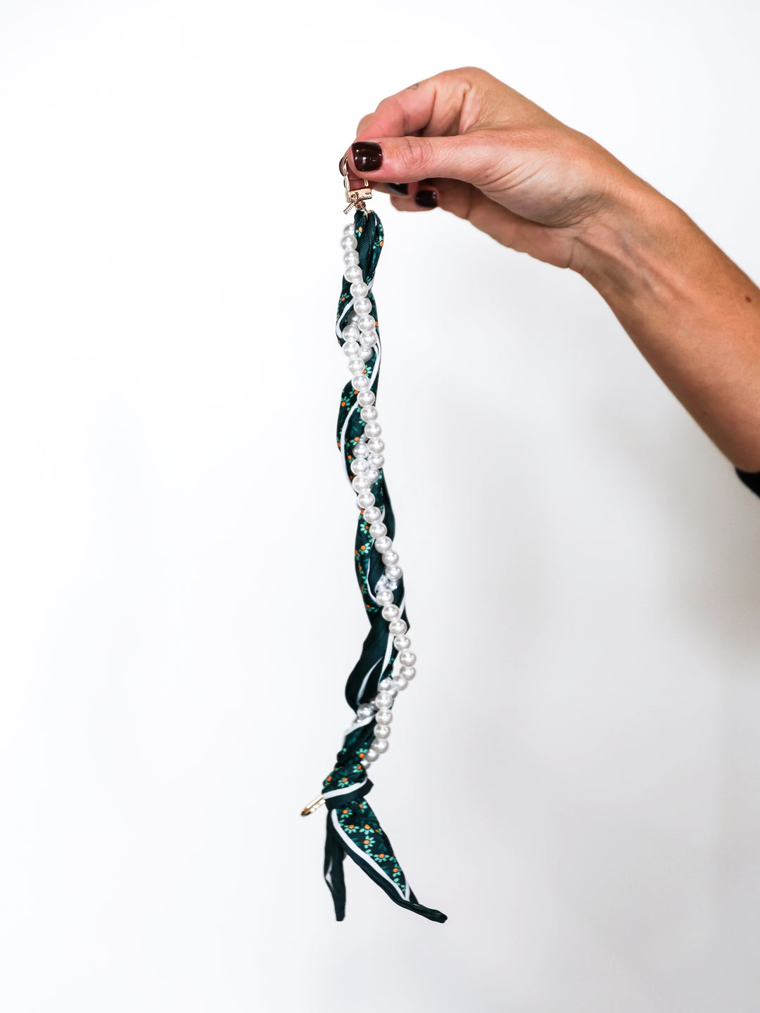 Scarf & Pearl Woven Phone Strap/ Wristlet