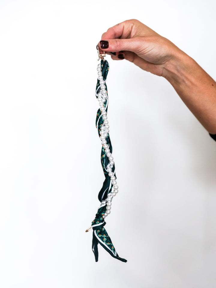 Scarf & Pearl Woven Phone Strap/ Wristlet