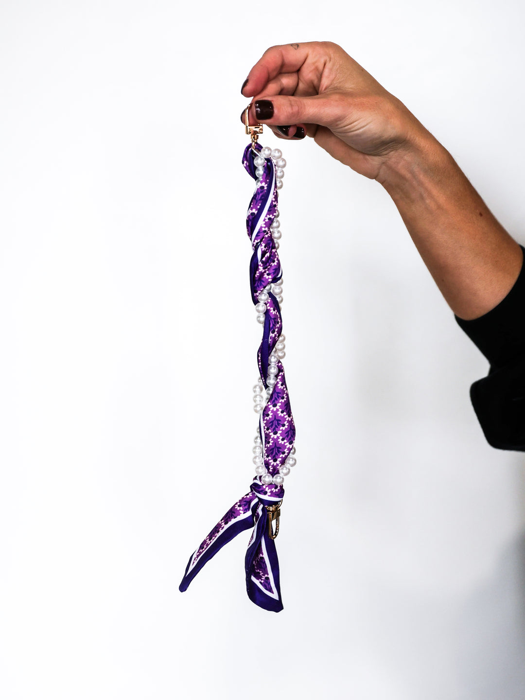 Scarf & Pearl Woven Phone Strap/ Wristlet
