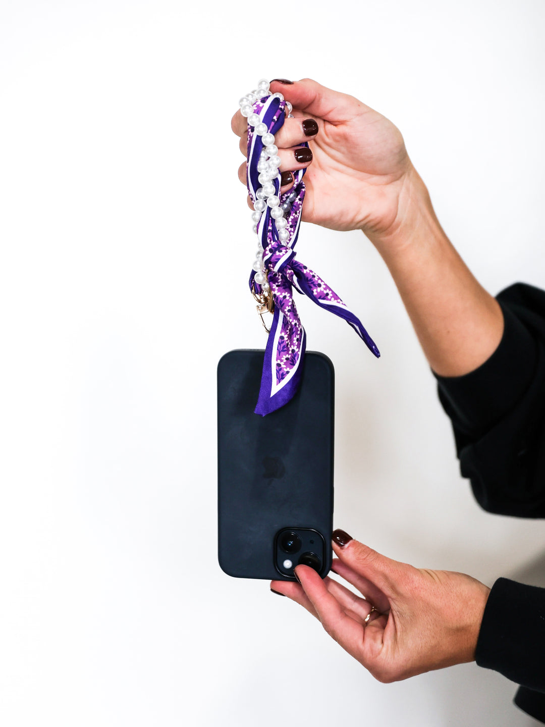Scarf & Pearl Woven Phone Strap/ Wristlet