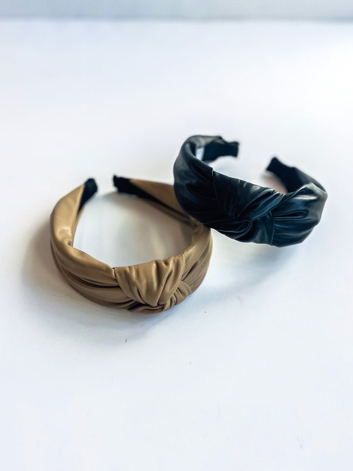 Neutral Faux Leather Knotted Headband