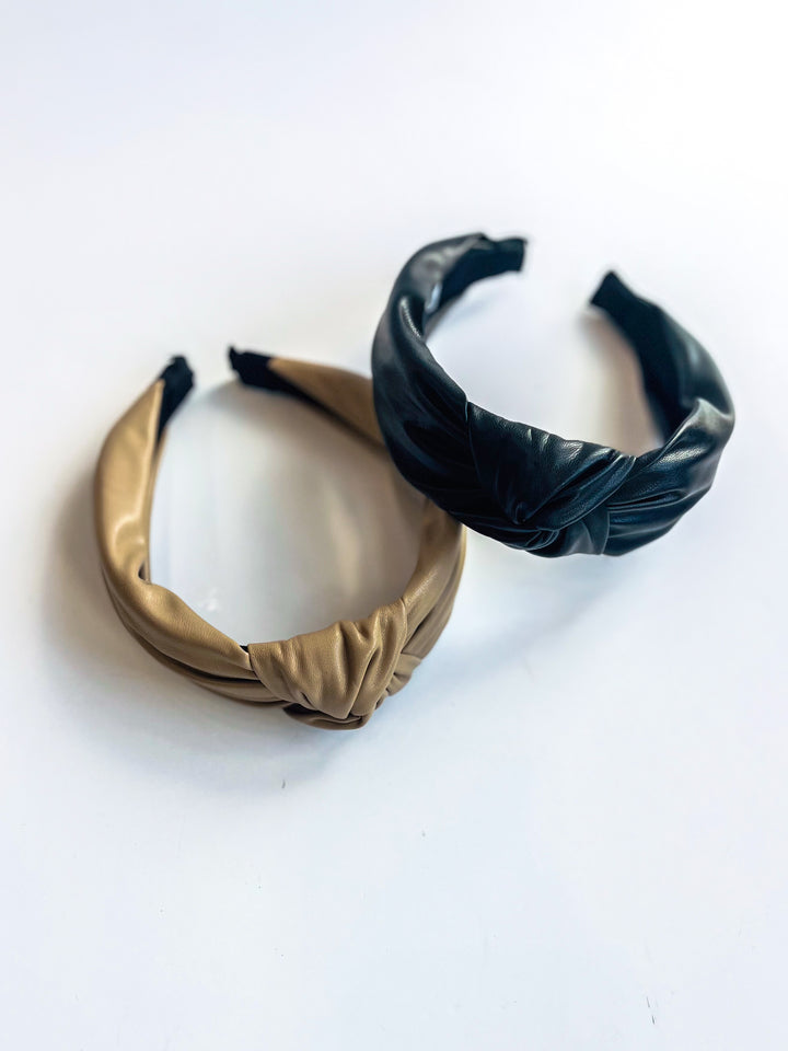 Neutral Faux Leather Knotted Headband