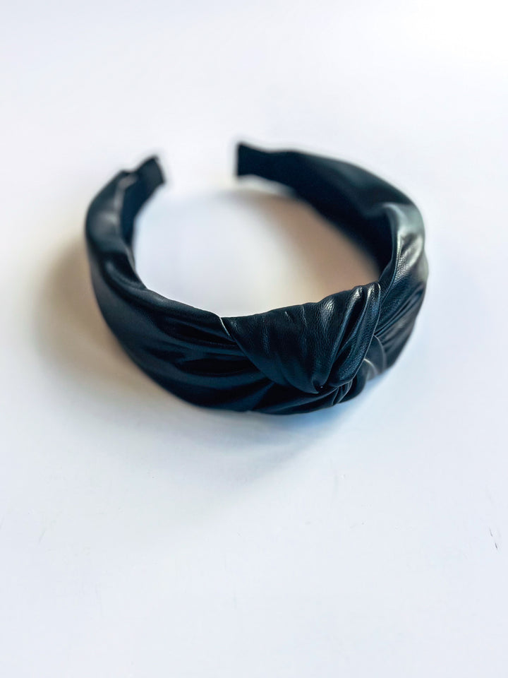 Black Faux Leather Knotted Headband