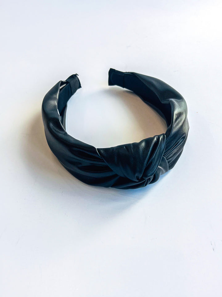 Black Faux Leather Knotted Headband