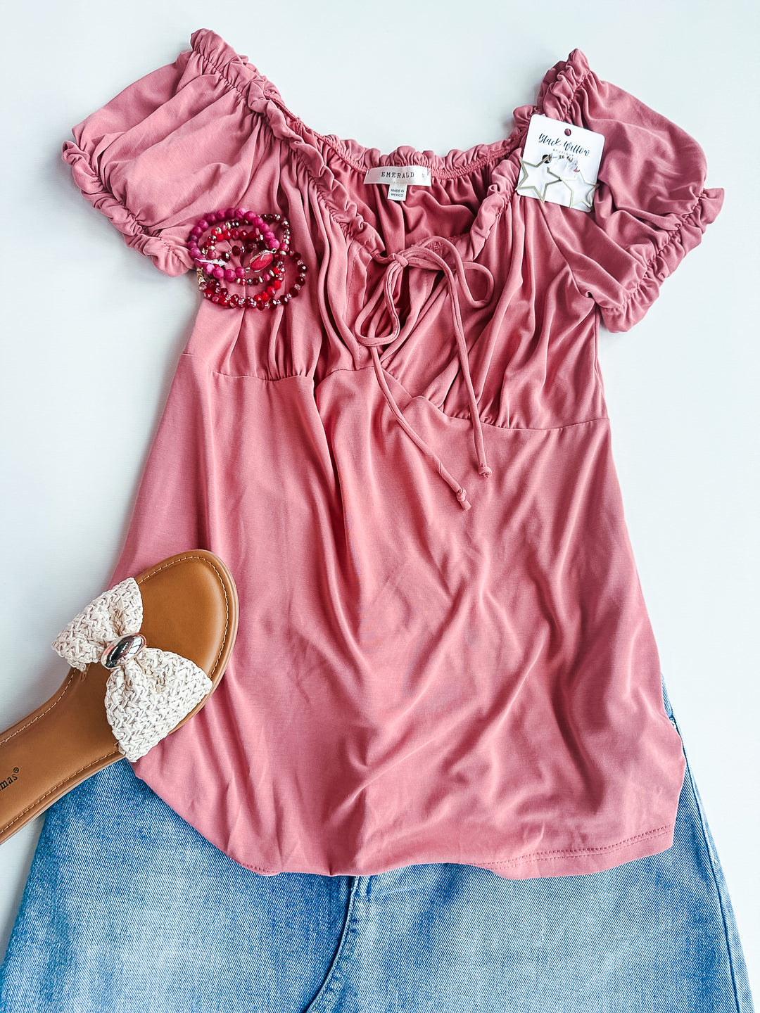FINAL SALE - Down in the Valley Elastic Detail Blouse