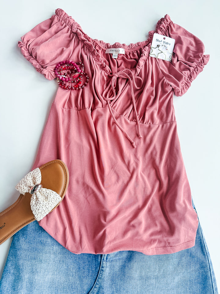FINAL SALE - Down in the Valley Elastic Detail Blouse
