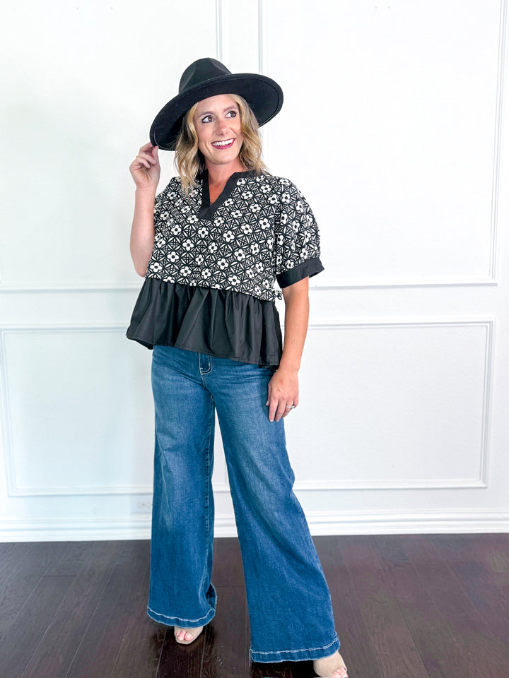 Patty Patterned Blouse with Ruffle