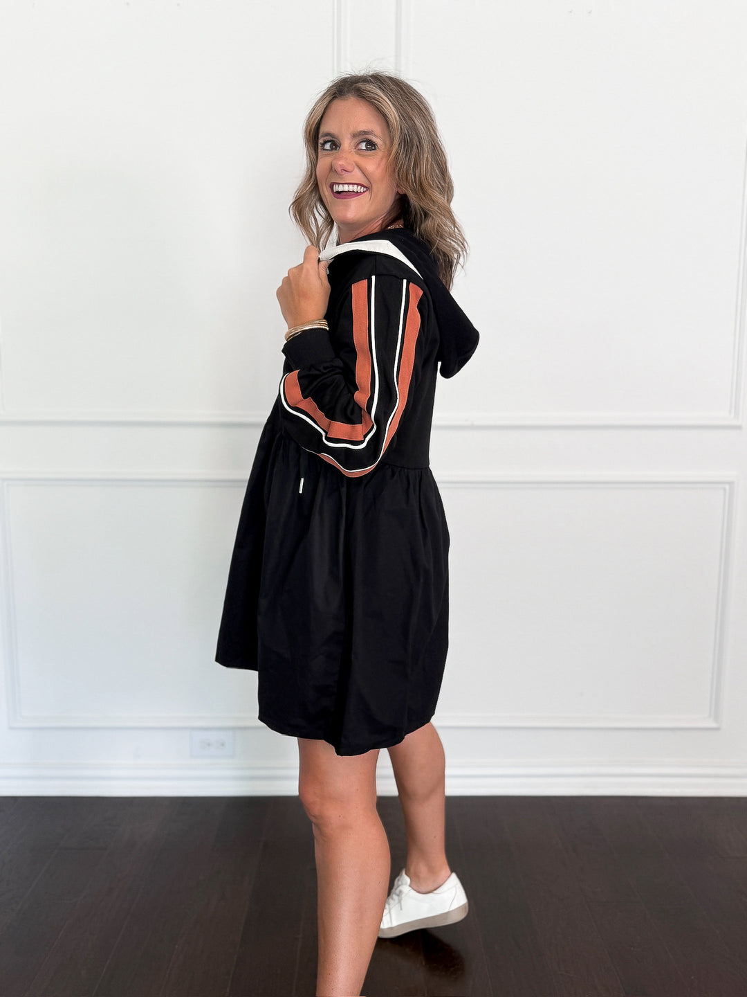 Holly Hooded Striped Sleeve Dress