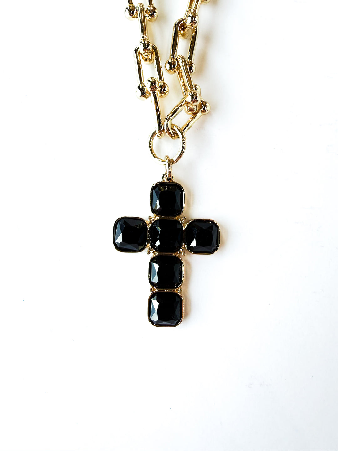 18K Gold Plated Chain Necklace with Black Crystal Cross