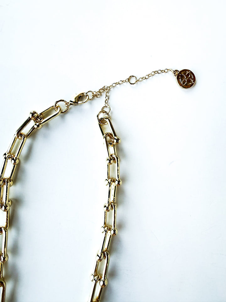 18K Gold Plated Chain Necklace with Black Crystal Cross