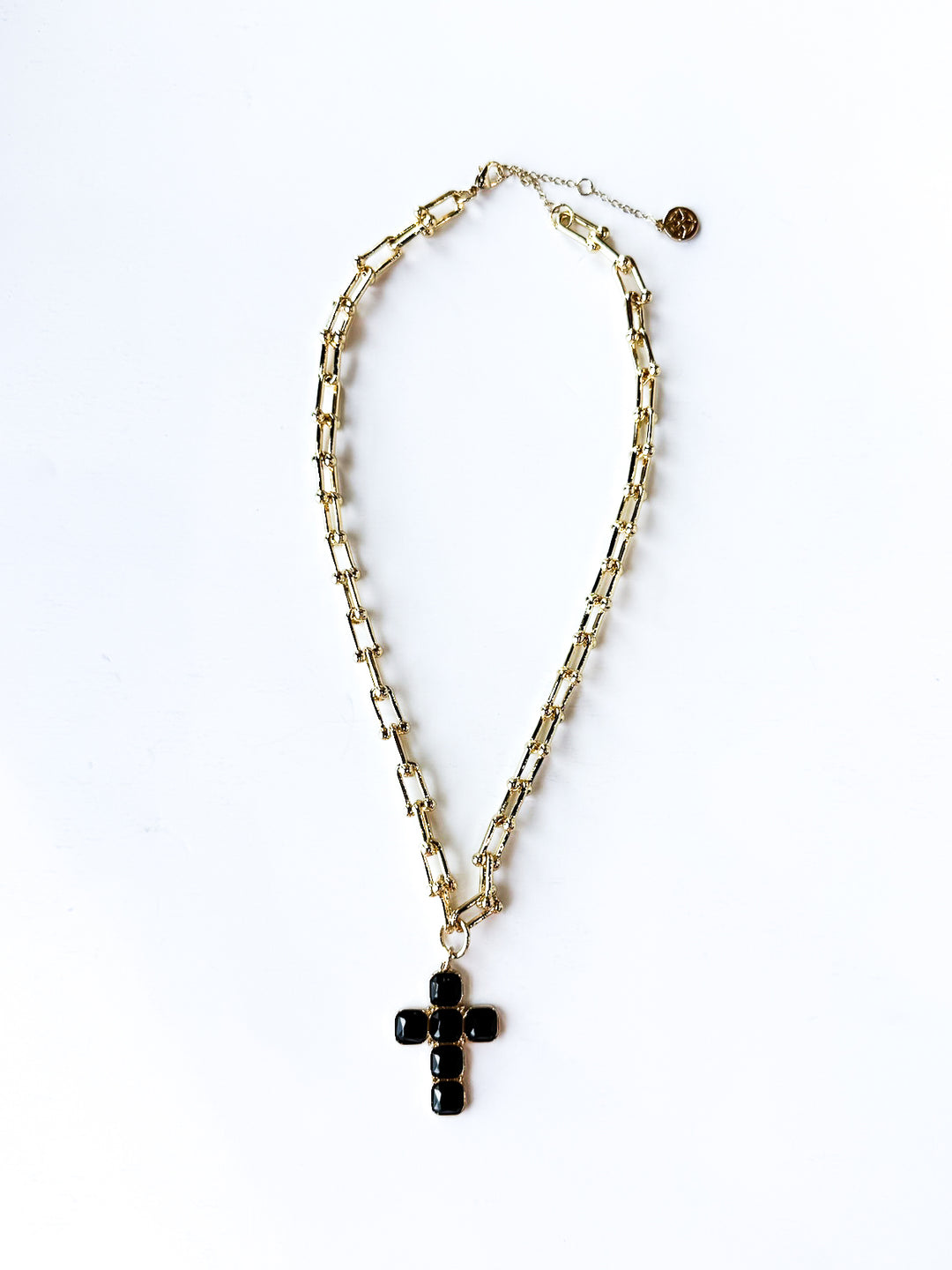 18K Gold Plated Chain Necklace with Black Crystal Cross