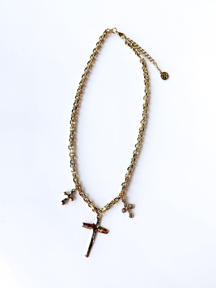 18K Gold Plated Chain Necklace with Cross Charms