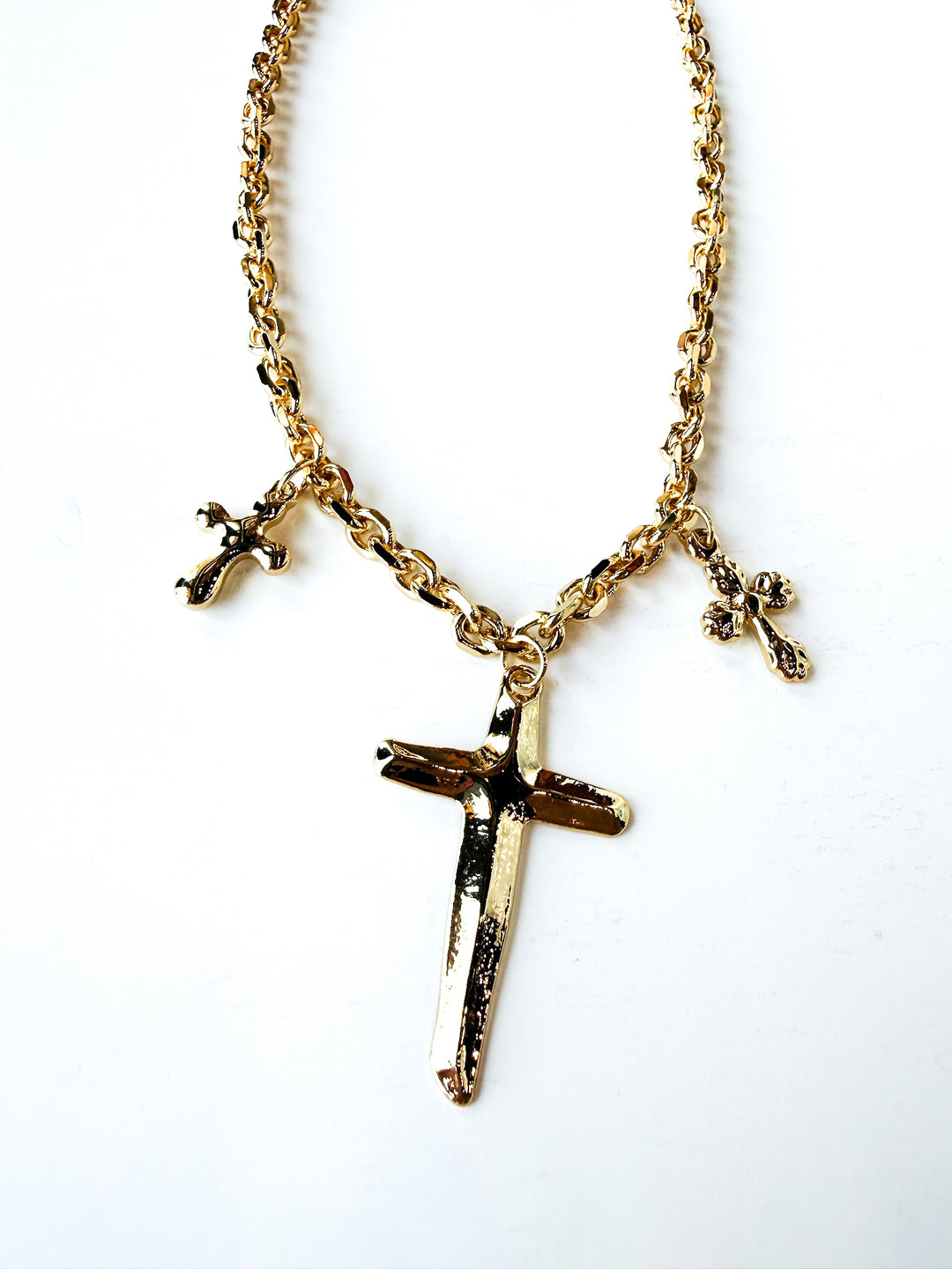 18K Gold Plated Chain Necklace with Cross Charms
