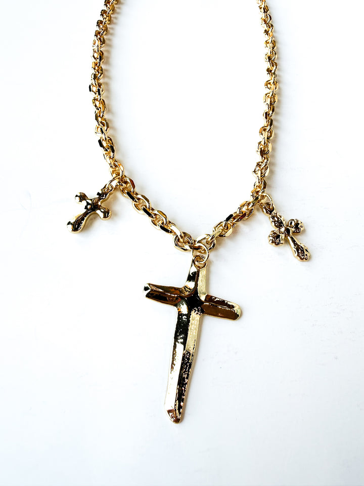 18K Gold Plated Chain Necklace with Cross Charms