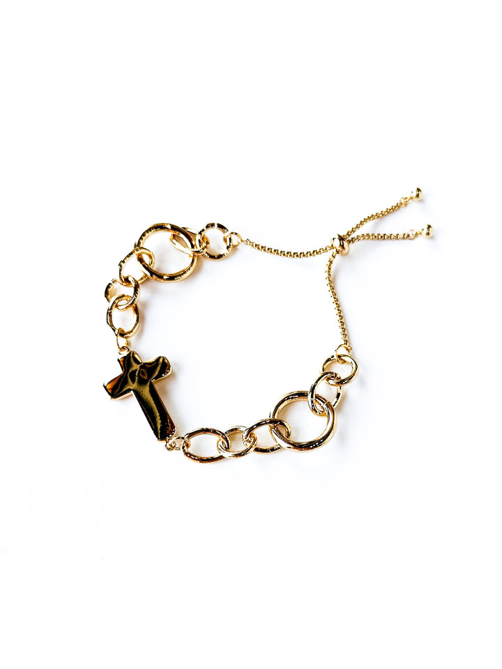 18K Gold Plated Chain Bracelet with Gold Cross