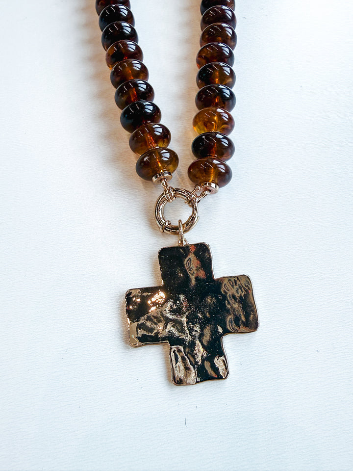 All Eyes On Him Bead Necklace with Cross