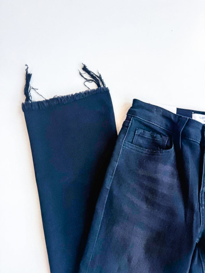 Lovervet Mid Rise Raw Distressed Hem Crop Flare