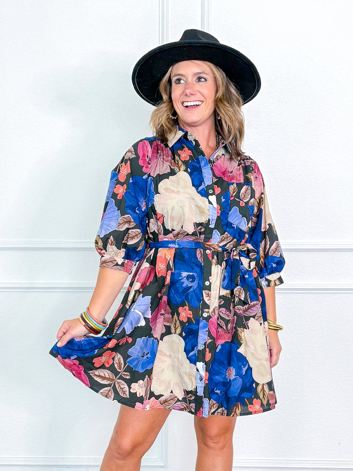 Midnight Bloom Tie Waist Dress