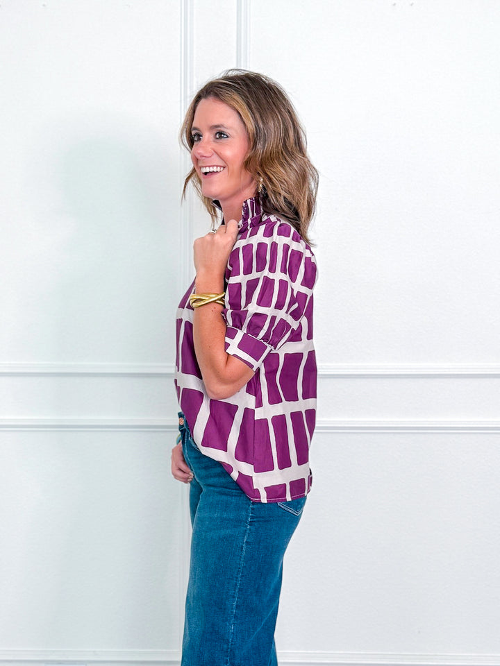 Linear Luxe High Neck Blouse 