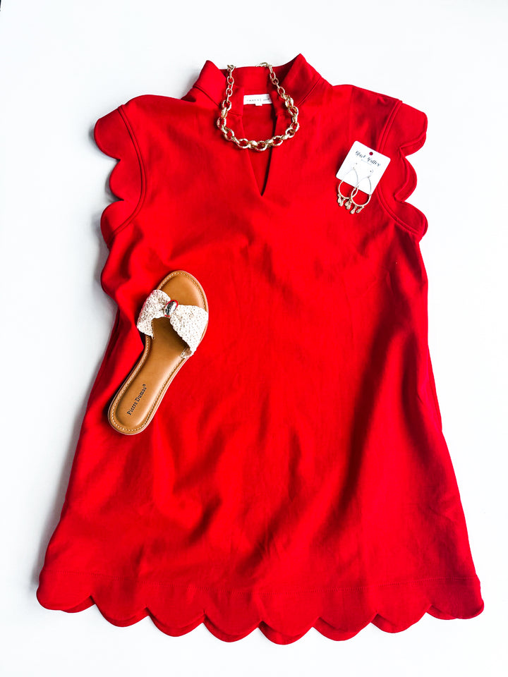 Petal Trim V Neck Dress
