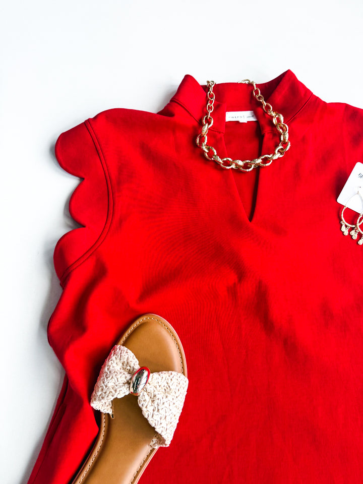 Petal Trim V Neck Dress