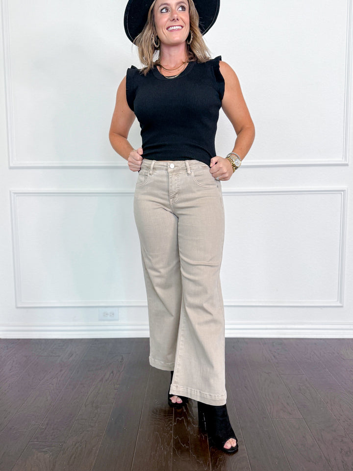 Risen TC-Mid Rise Crop Wide Leg Adjustable WB Pants