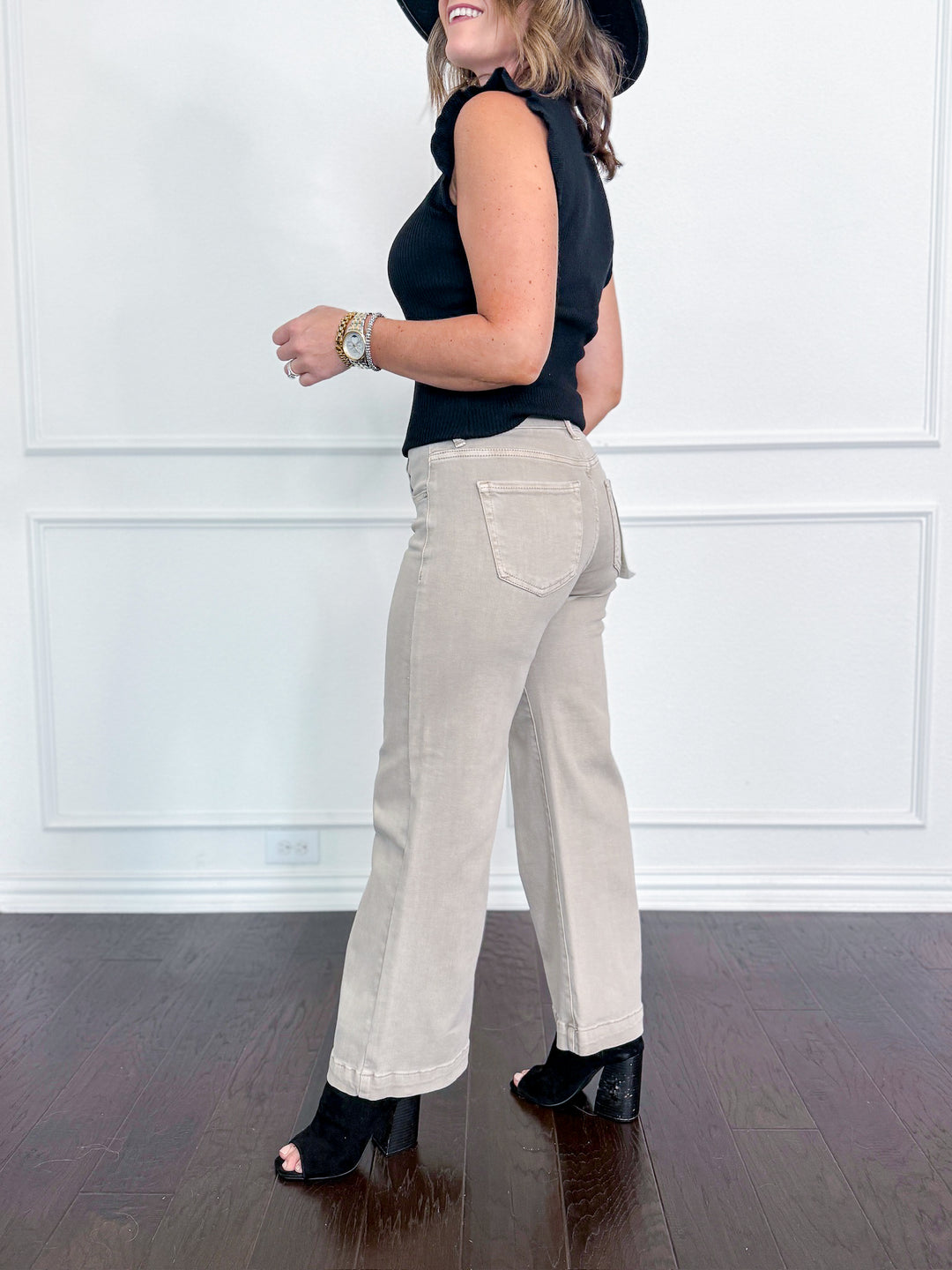 Risen TC-Mid Rise Crop Wide Leg Adjustable WB Pants