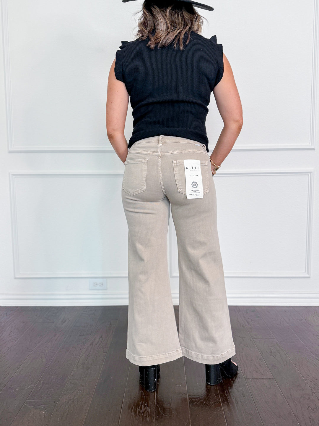 Risen TC-Mid Rise Crop Wide Leg Adjustable WB Pants