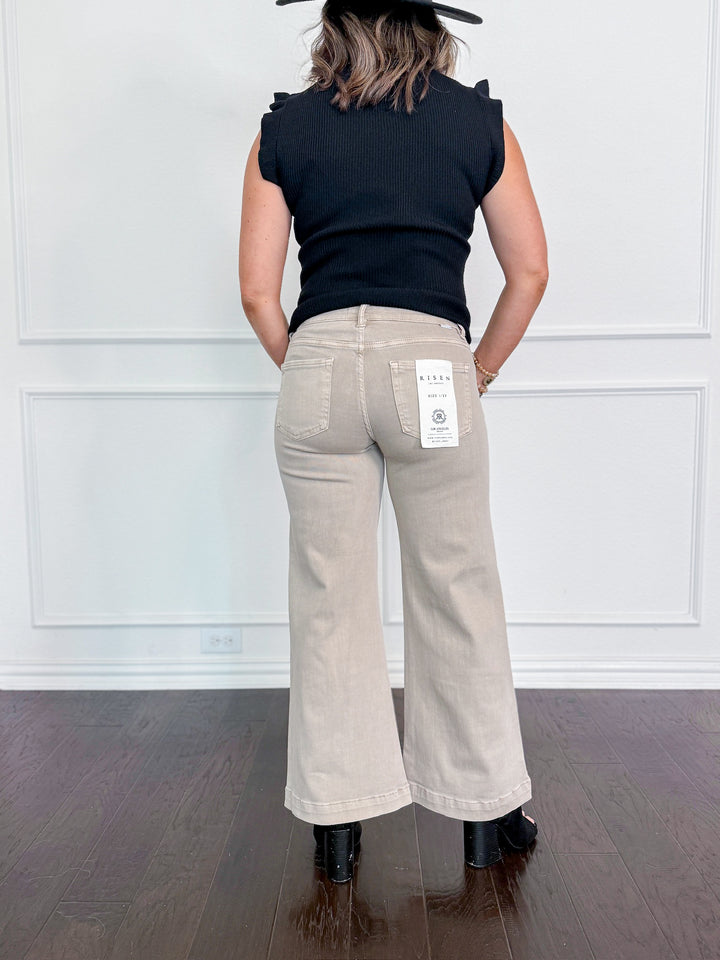 Risen TC-Mid Rise Crop Wide Leg Adjustable WB Pants