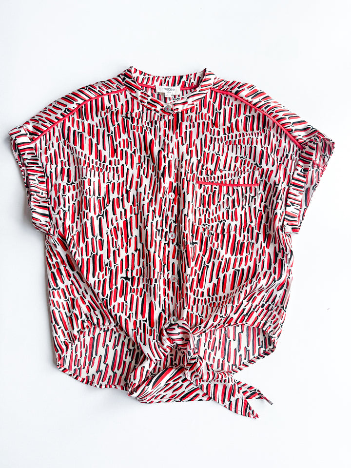 Belle Print Tie Front Blouse