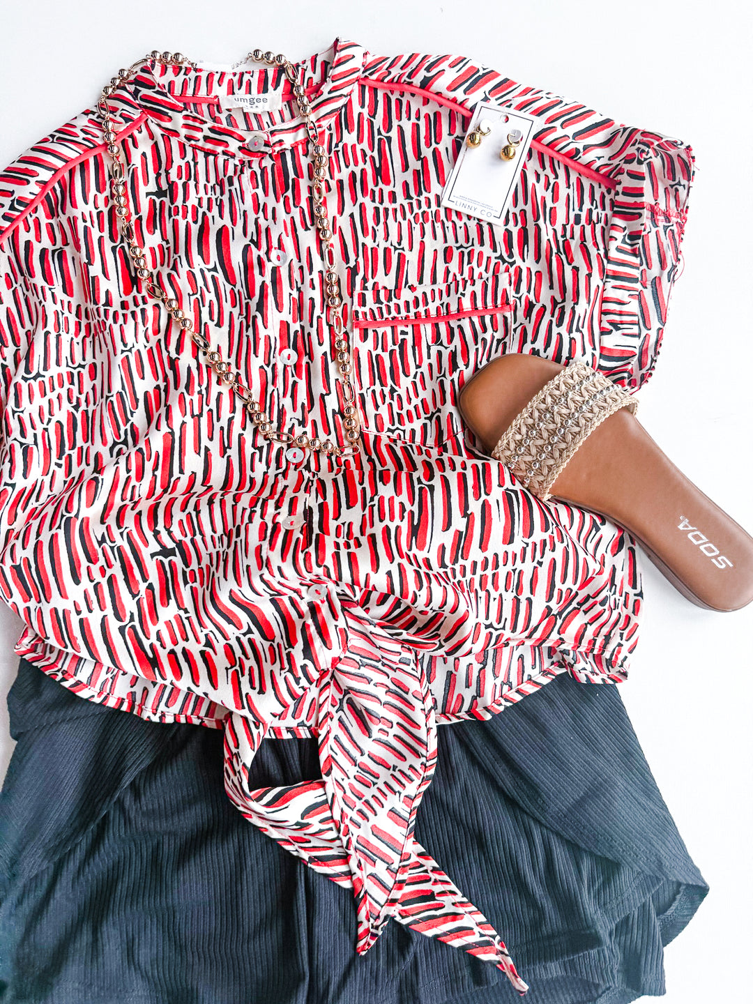 Belle Print Tie Front Blouse