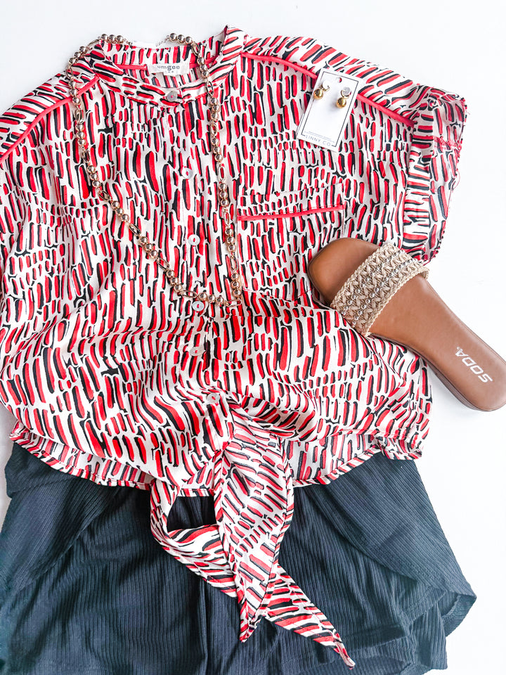 Belle Print Tie Front Blouse